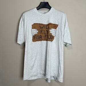 Vintage "Will Fly For Food," gray short sleeve t-shirt Mens XXL